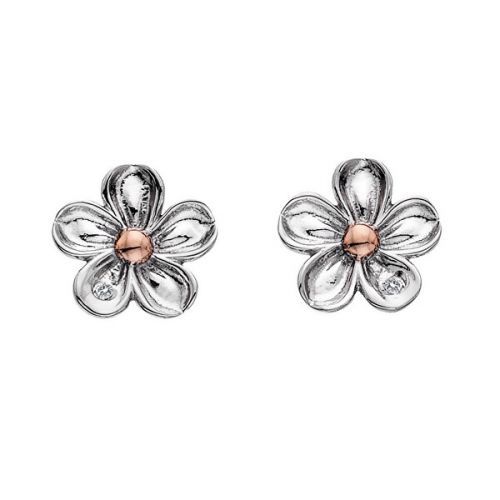 Hot Diamonds Strieborné kvietkové náušnice s diamantmi Forget me not DE618