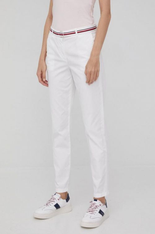 Nohavice Tommy Hilfiger Hailey dámske, biela farba, strih chinos, vysoký pás
