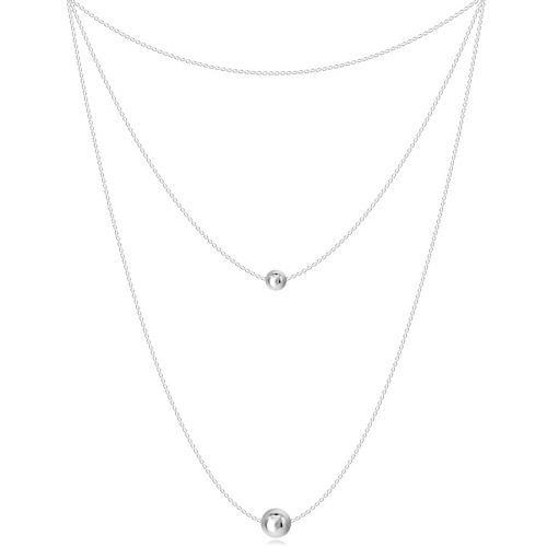 Strieborný 925 náhrdelník - tri retiazky rôznych dĺžok, dve hladké lesklé guličky