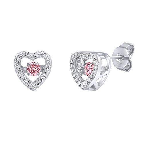 Silvego Strieborné náušnice Azalea s ružovým tancujúcim Brilliance Zirconia MW02035EP