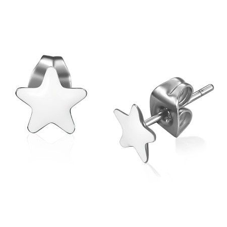 Oceľové náušnice, biele glazúrované hviezdy