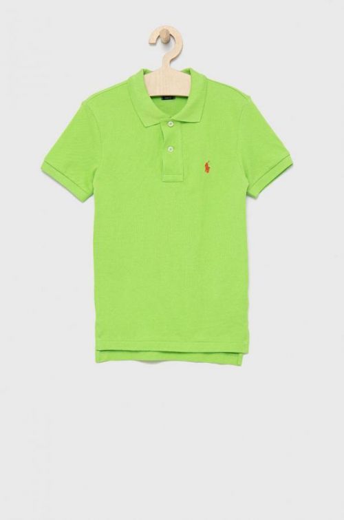 Detská bavlenná polokošeľa Polo Ralph Lauren zelená farba, jednofarebný
