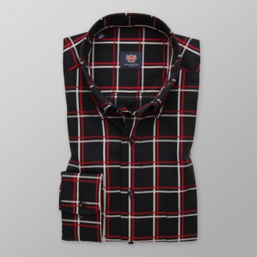 Pánska slim fit čierna košeľa s károvaným vzorom 13703