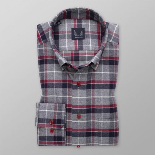 Pánska slim fit sivá košeľa s károvaným vzorom 13705