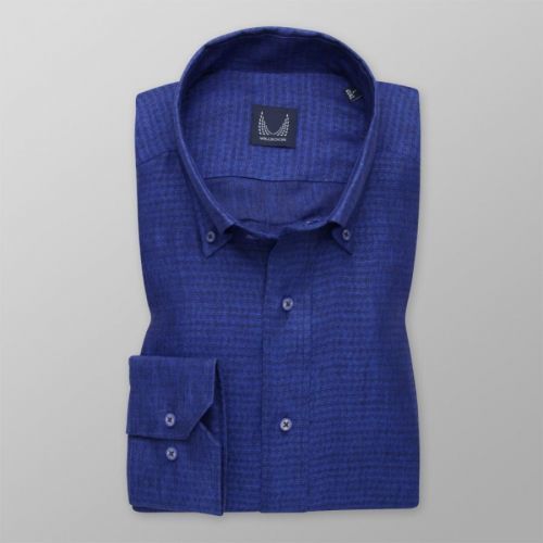 Pánska slim fit košeľa tmavomodrá s geometrickým vzorom 13719