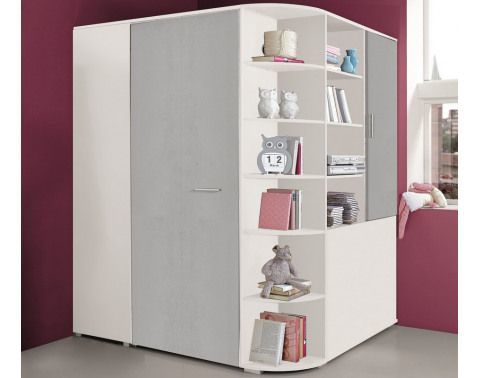 Rohová šatňa - Šatníková skriňa Joker, biela / sivý betón%