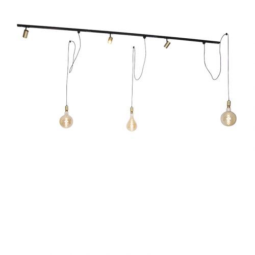 Railsysteem met 3 spots en hanglamp 1-fase goud - Cavalux Jeana
