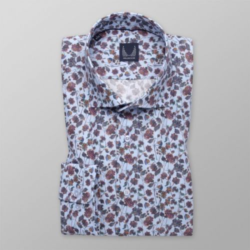 Pánska slim fit košeľa svetlomodrá s farebným kvetinovým vzorom 13736