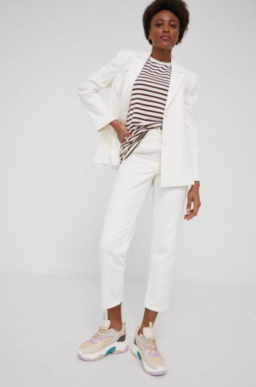 Sako Answear Lab biela farba, jednoradová, jednofarebná