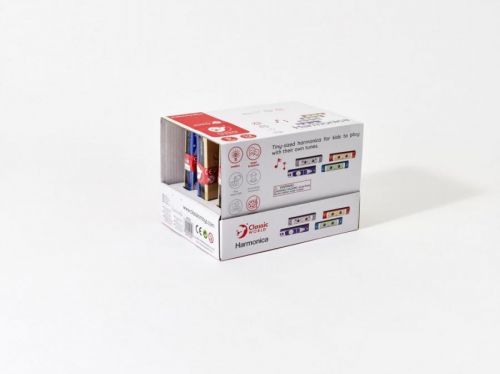 TEDDIES Harmonika dřevěná 13cm 4 barvy ve fólii 12ks v boxu