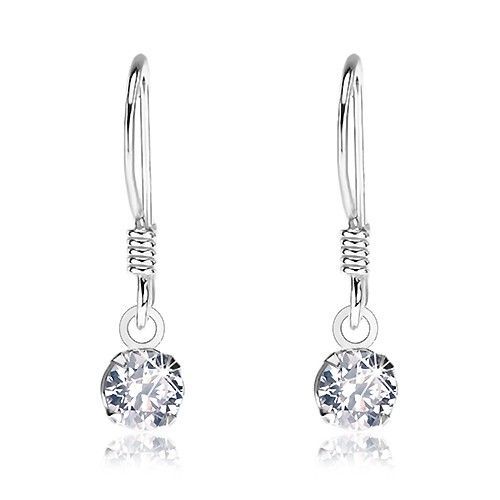 Náušnice zo striebra 925, okrúhly ligotavý zirkónik čírej farby v kotlíku, 4 mm