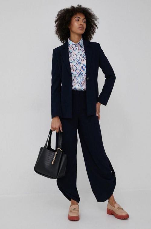 Nohavice Emporio Armani dámske, tmavomodrá farba, široké, vysoký pás