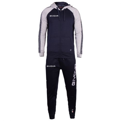 TUTA ITALIA UOMO 103  IN FELPA CON CAPP. E BANDA BLU/GRIGIO CHIARO Tg. M