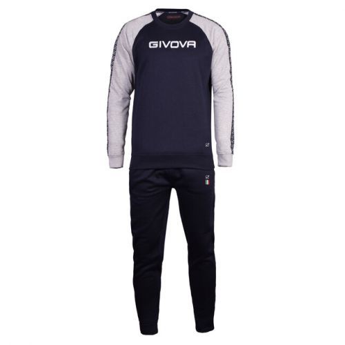 TUTA ITALIA UOMO 102 G/COLLO felpa CON BANDA GRIGIO  MELANGE CHIARO/BLU Tg. L
