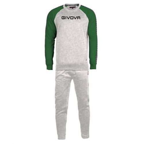 TUTA ITALIA UOMO 102 G/COLLO felpa CON BANDA GRIGIO MELANGE CHIARO/VERDE Tg. XS