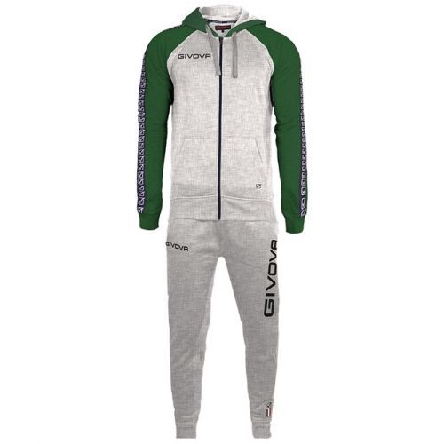 TUTA ITALIA UOMO 103  IN FELPA CON CAPP. E BANDA GRIGIO MELANGE CHIARO/VERDE Tg. M
