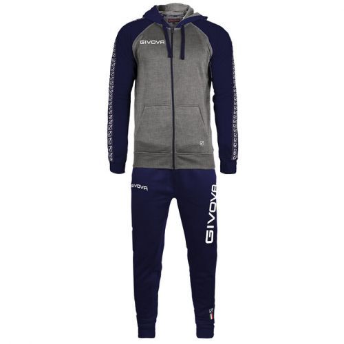 TUTA ITALIA UOMO 103  IN FELPA CON CAPP. E BANDA GRIGIO MELANGE SCURO/BLU Tg. M