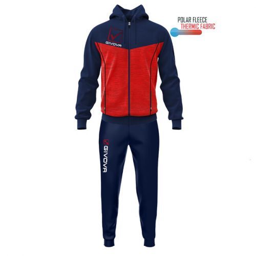 TUTA VISA MELANGE CON CAPPUCCIO POLARFLEECE BLU/ROSSO MELANGE Tg. L