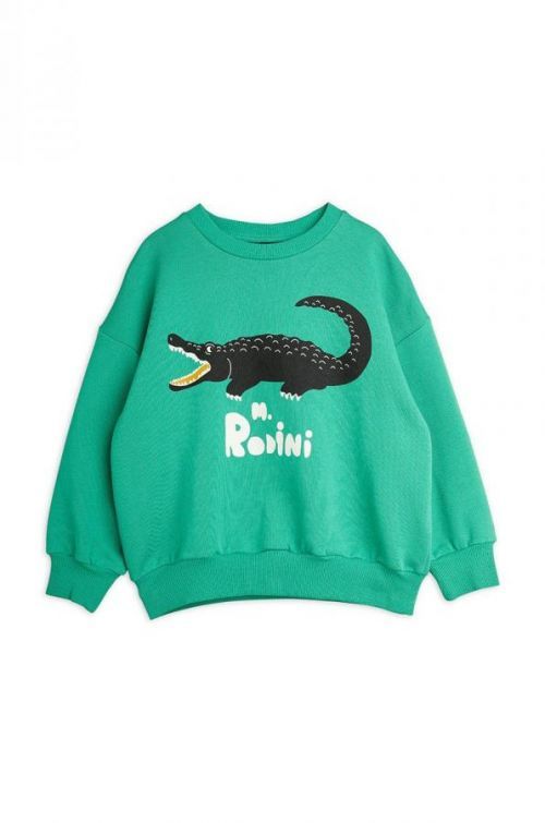 Detská bavlnená mikina Mini Rodini zelená farba, s potlačou