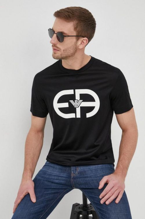 Tričko Emporio Armani pánske, čierna farba, s potlačou