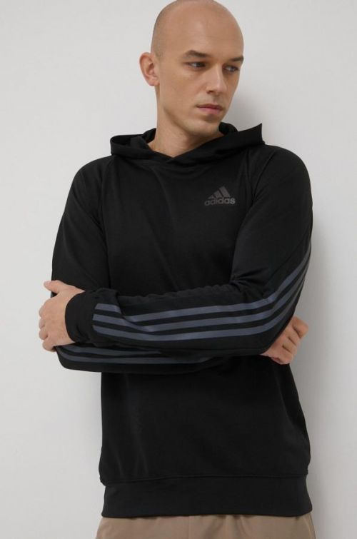 Bežecká mikina adidas Performance Run Icon pánska, čierna farba, s potlačou