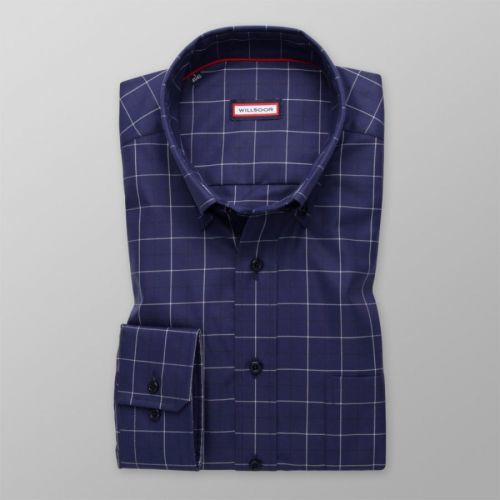 Pánska slim fit košeľa tmavomodrá s bielym károvaným vzorom 13781