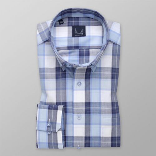 Pánska slim fit košeľa modrá s károvaným vzorom 13787