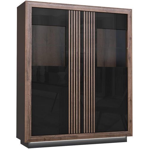 Vitrína Achacy 161,8x133  Dub šľachtený/Čierny lesk