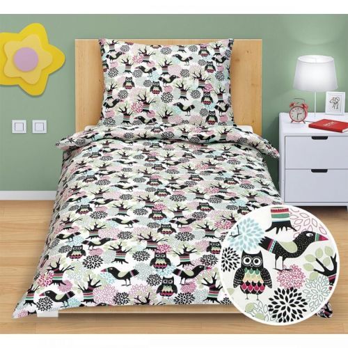 Bellatex Bavlnené obliečky Junior Sovička na vetve, 140 x 200 cm, 70 x 90 cm