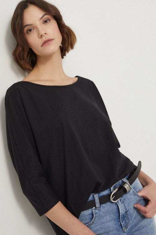 Bavlnené tričko s dlhým rukávom Medicine čierna farba,