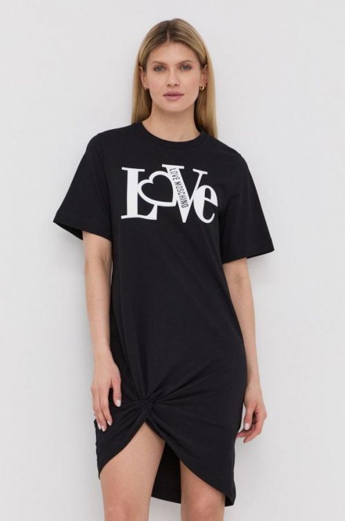 Bavlnené šaty Love Moschino čierna farba, mini, rovný strih