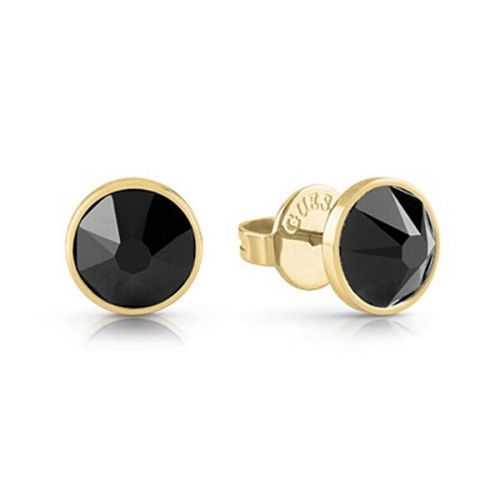 Guess Pánske pozlátené náušnice s čiernymi kryštálmi Frontiers JUME01343JWYGBKT/U