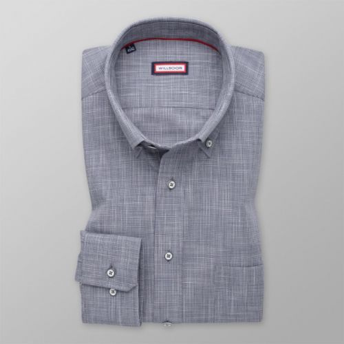 Pánska slim fit košeľa sivej farby s jemným geometrickým vzorom 13789