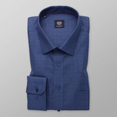 Pánska slim fit košeľa tmavomodrej farby s jemným károvaným vzorom 13800