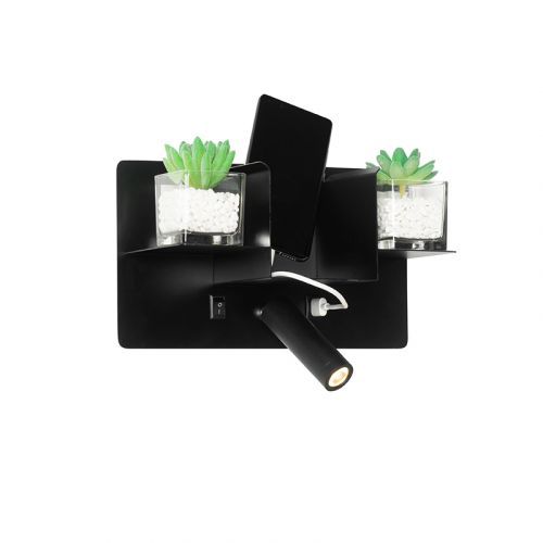 Moderne wandlamp zwart incl. LED met USB - Thijs