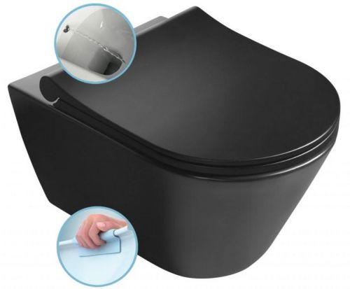 SAPHO - AVVA závesná WC misa s bidet. spŕškou, Rimless, 35,5x53 cm, čierny matny 100312-110