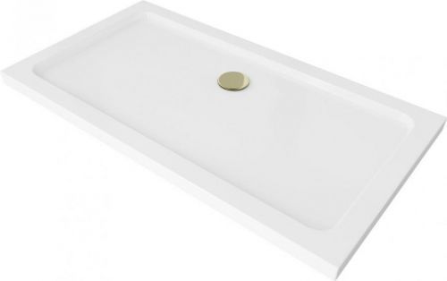 MEXEN/S - Flat sprchová vanička obdĺžniková slim 120 x 70 cm, biela + zlatý sifón 40107012G