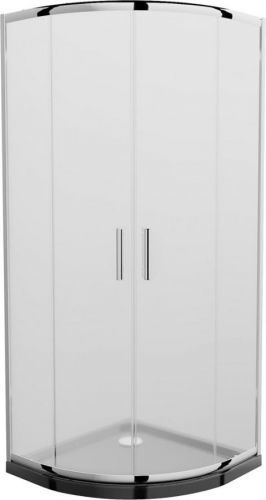 MEXEN/S - Rio štvrťkruhový sprchovací kút 90 x 90 cm, mráz, chróm + vanička so sifónom Flat, čierny 863-090-090-01-30-4170