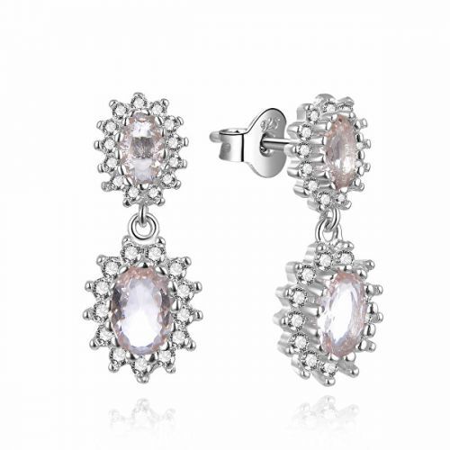 MOISS Pôvabné strieborné náušnice s púdrovo ružovými kubickými zirkónmi E0003114