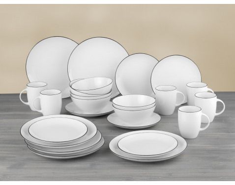 Jedálenský servis (24 dielov) Black Star, biela/čierna%