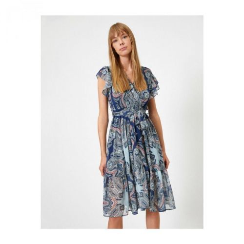Koton Women's Navy Blue Short Sleeve Sal Patterned Dress
