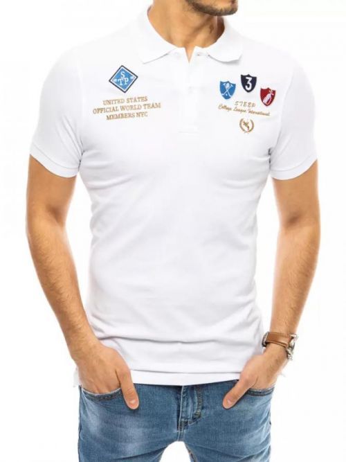Men's white polo shirt with embroidery Dstreet PX0455