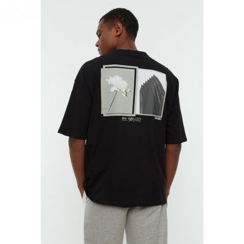 Trendyol Black Men's Oversize Fit Crew Neck Short Sleeve Printed T-Shirt