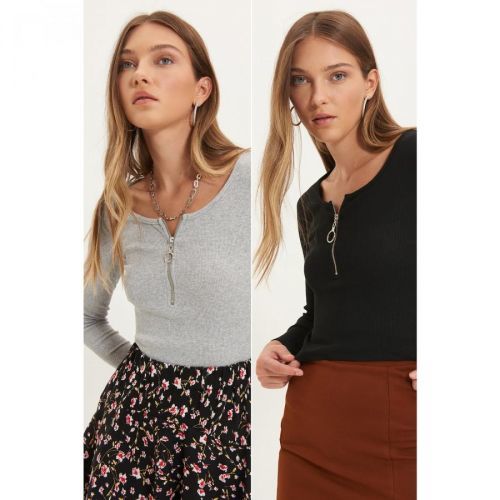 Trendyol Black-Grey 2-Pack Knitted Blouse