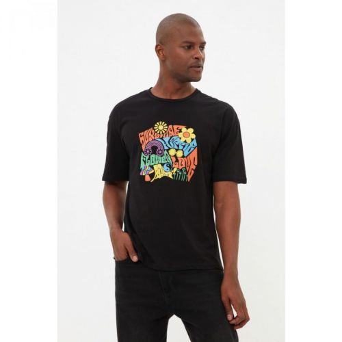 Trendyol Black Men's Relaxed Fit Crew Neck Short Sleeve Printed T-Shirt