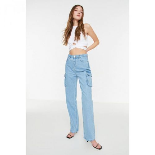 Trendyol Blue High Waist 90's Wide Leg Jeans with Cargo Pocket