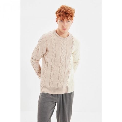Trendyol Beige Men's Crew Neck Slim Fit Knitwear Sweater