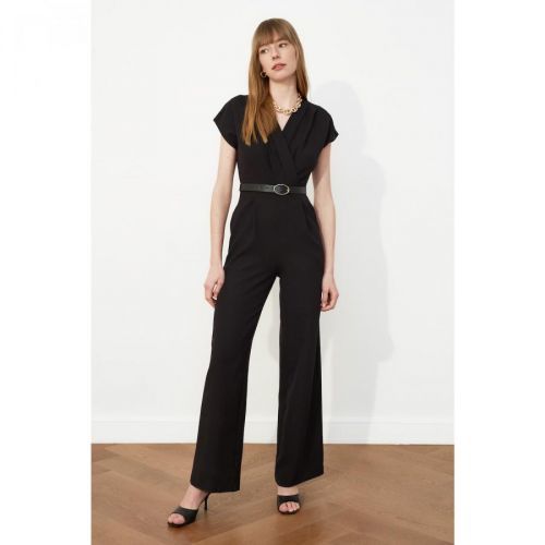Trendyol Black Belted Double Breasted Collar Jumpsuit