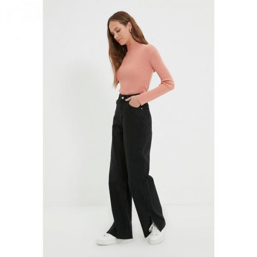 Trendyol Black Rise Back Button Closure Slit Wide leg Jeans