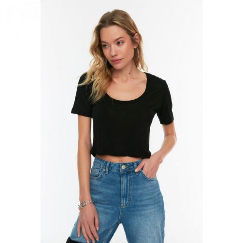 Trendyol Black Crop Knitted T-Shirt